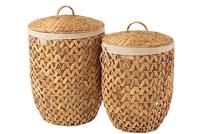 J-Line Set Van 2 Wasmanden + Deksel Waterhyacinth Naturel