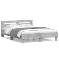 vidaXL Bedframe met hoofdeinde bewerkt hout betongrijs 150x200 cm, bed, bed ombouw, twijfelaar bed, bedbodem, slaapkamermeubel, 2 persoonsbed
