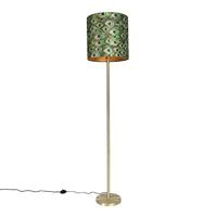 QAZQA - Modern Vloerlamp messing met pauw kap 40 cm - Simplo | Woonkamer | Slaapkamer - Staal Cilinder |Langwerpig - E27 Geschikt voor LED - Max. 1 x 60 Watt