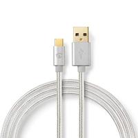 Nedis - USB-kabel - USB 2.0 - A stekker - Type-C ™ - 480 Mbps - 10 W - verguld - 2 m - rond - gevlochten/nylon - aluminium