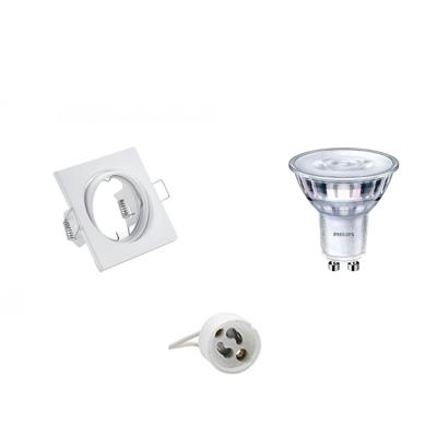 LED Spot Set - GU10 Fitting - Inbouw Vierkant - Mat Wit - Kantelbaar 80mm - Philips - SceneSwitch 827 36D - 1.5W-5W - Warm Wit 2200K-2700K - Dimbaar