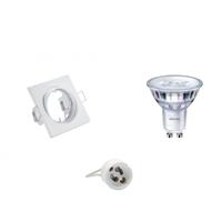 LED Spot Set - GU10 Fitting - Inbouw Vierkant - Mat Wit - Kantelbaar 80mm - Philips - SceneSwitch 827 36D - 1.5W-5W - Warm Wit 2200K-2700K - Dimbaar
