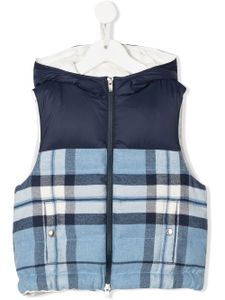 Brunello Cucinelli Kids gilet à capuche à carreaux - Bleu