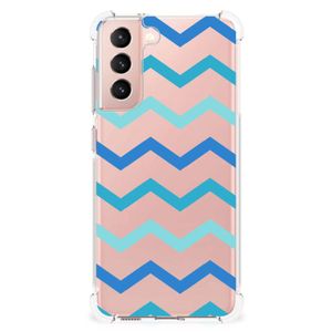 Samsung Galaxy S21 FE Doorzichtige Silicone Hoesje Zigzag Blauw