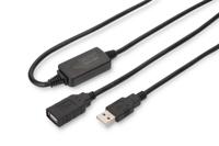 Digitus USB-kabel USB 2.0 USB-A bus, USB-A stekker 15.00 m Zwart Met USB, Met verlengkabel DA-73101