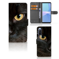 Sony Xperia 10 III Telefoonhoesje met Pasjes Zwarte Kat - thumbnail