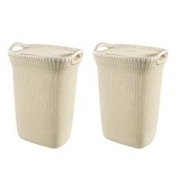 Curver Knit Wasmand met deksel - 57L - 2 stuks - Wit - thumbnail