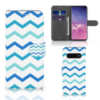 Samsung Galaxy S10 Plus Telefoon Hoesje Zigzag Blauw - thumbnail