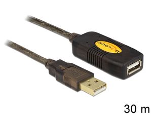 Delock USB-kabel USB 2.0 USB-A stekker, USB-A bus 30.00 m Zwart Vergulde steekcontacten, UL gecertificeerd 83453