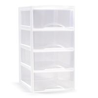 Ladeblokje/bureau organizer met 4x lades - transparant/wit - L26 x B37 x H49 cm - plastic - thumbnail