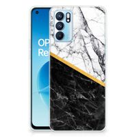 OPPO Reno6 5G TPU Siliconen Hoesje Marmer Wit Zwart - Origineel Cadeau Man