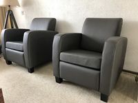 Set van 2 leren fauteuils met houten poten - grijs leer - Echt leer, Landelijk, ontdek de vele Leersoorten en Kleuren bij ShopX