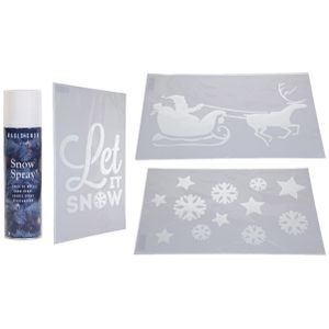 Kerstversiering raamsjablonen - 3 stuks - met sneeuwspray - 54 cm   -