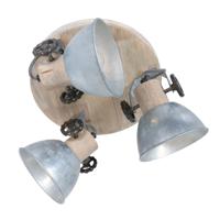 Steinhauer Industriële plafondlamp Gearwood 3-lichts zinkgrijs met hout 3063NI