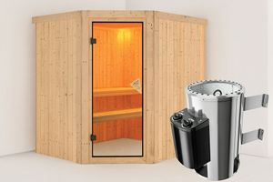 Karibu | Lilja Sauna | Bronzeglas Deur | Kachel 3,6 kW Externe Bediening