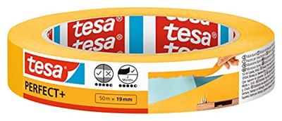 tesa Perfect+ Afplaktape - schilderstape gemaakt van dun washi papier voor nauwkeurig afplakken - geschikt voor binnen - 50 m x 19 mm,Oranje
