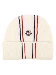 Moncler Tricolor virgin wool beanie - Blanc