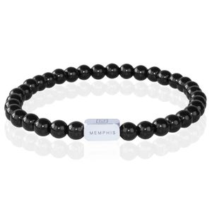 Memphis Kralen Armband Zwarte Onyx Agaat & Silver-19cm