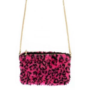 Pluche handtas roze panterprint nepbont - carnaval/foute party