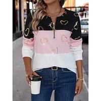 Dames Sweatshirt Stoppen Hart Kleurenblok Dagelijks gebruik Kwart ritssluiting Blozend Roze Casual Strakke ronde hals Lange mouw Bovenkleding Micro-elastisch Lente Herfst winter Lightinthebox - thumbnail