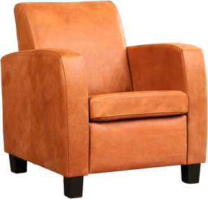 Oranje leren landelijke fauteuil Joy - poot hout bruin - Kenia Leer Rost (oranje leer)