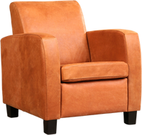 Oranje leren landelijke fauteuil Joy - poot hout bruin - Kenia Leer Rost (oranje leer)