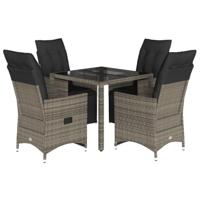 vidaXL 5-delige Bistroset met kussens poly rattan grijs, loungeset, loungeset tuin, loungeset buiten, tuinset, terrasset, tuinset lounge