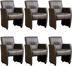 Set van 6 Donkergrijze leren moderne eetkamerfauteuils Pleasure - Vintage Leer Grey (donkergrijs leer)