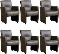 Set van 6 Donkergrijze leren moderne eetkamerfauteuils Pleasure - Vintage Leer Grey (donkergrijs leer) - thumbnail