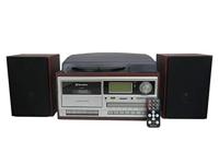 Roadstar HIF-8892EBT Mini Hi-Fi Music System Platenspeler 33/45/78 omwentelingen, digitale radio PLL FM-radio, CD-MP3-speler, cassette, Bluetooth, opnamefunctie, USB, SD-kaart, afstandsbediening, hout