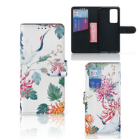 Huawei P40 Pro Telefoonhoesje met Pasjes Bird Flowers - thumbnail