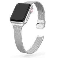 By Qubix - Milanese slim fit bandje - Zilver - Compatible met Apple Watch 38mm / 40mm / 41mm / 42mm - Compatible Apple watch bandjes