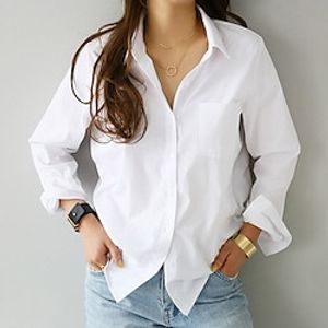 Overhemd Blouse Dames Wit Effen Kleur nappi Zak Dagelijks Basic Overhemdkraag Normale pasvorm M / M Lightinthebox