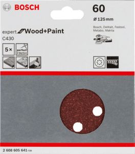 Bosch Accessories Expert for Wood 2608605641 Excenterschuurpapier Met klittenband, Geperforeerd Korrelgrootte (num) 60 (Ø) 125 mm 5 stuk(s)