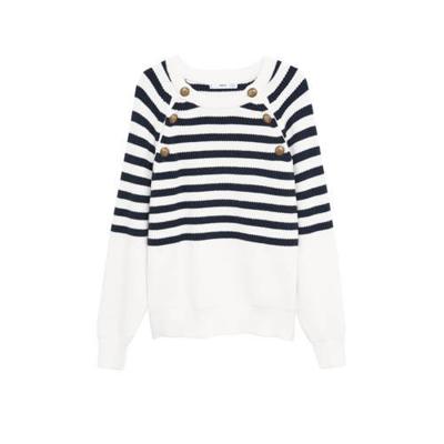 Mango gestreepte ribgebreide trui wit/donkerblauw