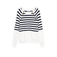Mango gestreepte ribgebreide trui wit/donkerblauw