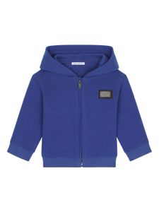 Dolce & Gabbana Kids hoodie zippé à plaque logo - Bleu