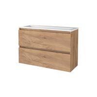 Badmeubelset Aquasplash Salt 100x39 cm Greeploos 2 Lades Met Wastafel 2 Kraangaten Whisky Oak Aquasplash