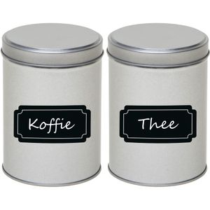 2x Zilveren ronde voorraadblikken met beschrijfbare labels 13 cm