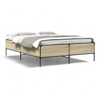 vidaXL Bedframe bewerkt hout metaal sonoma eikenkleurig 120x200 cm, bed, bed ombouw, twijfelaar bed, bedbodem, slaapkamermeubel, 2 persoonsbed