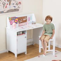 Kinderbureauset met Stoel Boekenkast Ergonomisch Schoolagenbureau Leertafel voor Kinderen Vanaf 3 Jaar Wit - thumbnail