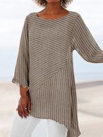 Striped Printed Casual Long Sleeve Blouse - thumbnail