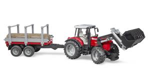 bruder Massey Ferguson 7480 met voorlader en houttrailer modelvoertuig 02046