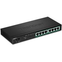 TRENDnet TPE-TG83 Gigabit PoE+ Switch 8 poorten, 65 W PoE-voedingsbudget, 16 Gbps switchcapaciteit, QoS IEEE 802.1p, DSCP Pass-Through ondersteuning, zonder ventilator, zwart