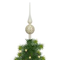 Decoris kerstboom piek - gedecoreerd - creme wit/goud - glas - H31 cm - kerstboompiek - thumbnail