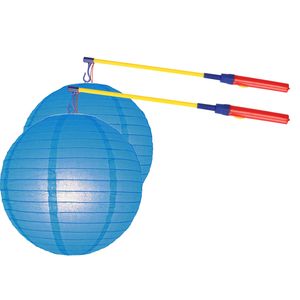 Sint Maarten 2x stuks setjes blauwe lampionnen 25 cm met 2x lampionstokjes