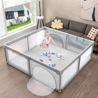 Baby Speelbox Grote Babybox Draagbare Box met Deur Grondbox 206 x 185,5 x 68cm Grijs - thumbnail