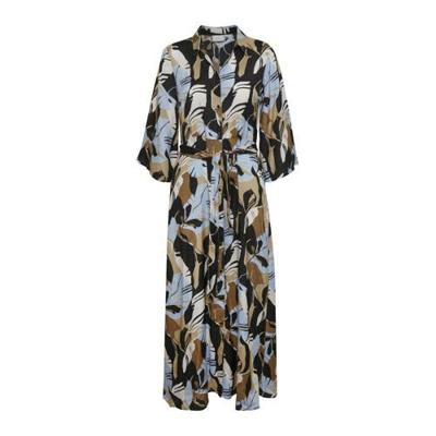 Kaffe maxi blousejurk KAkaimana met bladprint en vleermuismouwen lichtblauw/zwart/bruin Kaffe maxi blousejurk KAkaimana met bladprint en vleermuismouwen lichtblauw/zwart/bruin