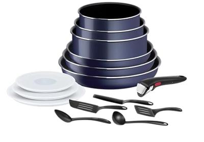 Tefal Ingenio Easy Cook and Clean kookgerei, 15-delig, pannen, potten, afneembare handgreep, geen inductie, antiaanbaklaag, stapelbaar, gemaakt in Frankrijk L1579502