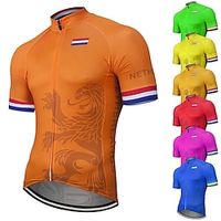 Voor heren Wielrenshirt Korte mouw Fietsen Shirt Kleding Bovenlichaam met 3 achterzakken Bergracen Wegwielrennen UV-bestendig Ademend Sneldrogend Reflecterende strips Geel Rood Blauw Nederlands Lightinthebox - thumbnail